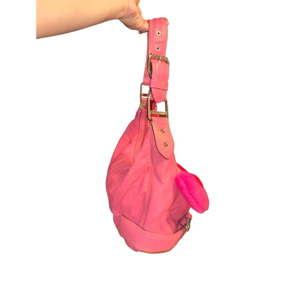 VTG Y2K Franco‎ Sarto pink  100% Genuine Leather Shoulder hobo bag buckle accent